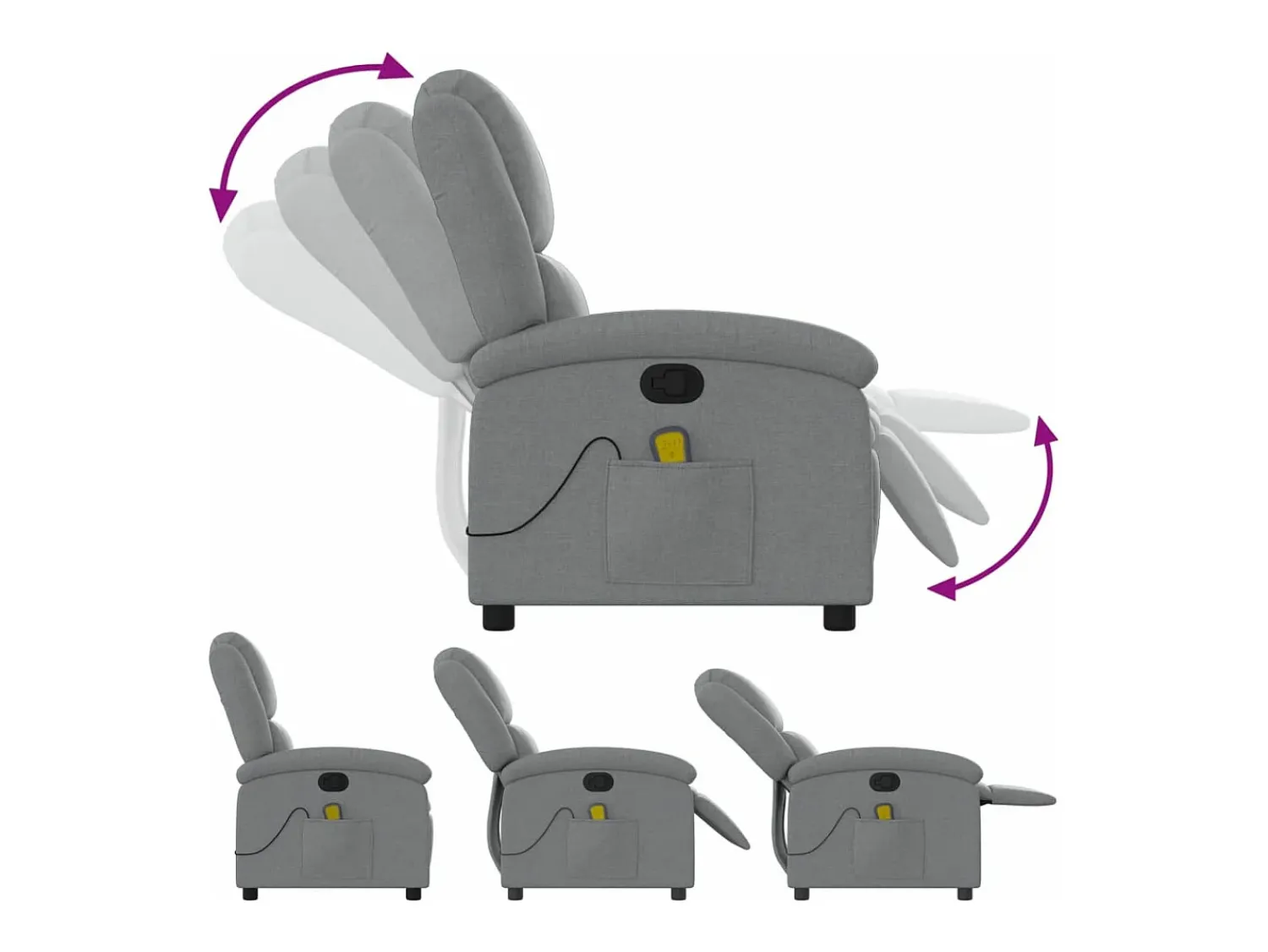 vidaxl Poltrona de massagens reclinável tecido cinzento-claro^ Poltrona