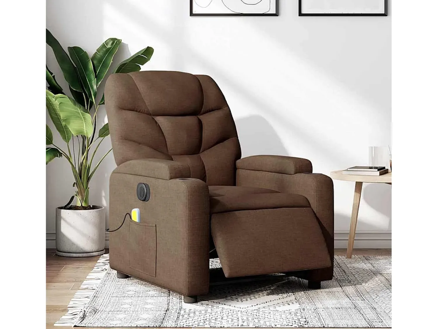 Poltrona| Poltrona de massagens reclinável elétrica tecido SHL609794 Castanho