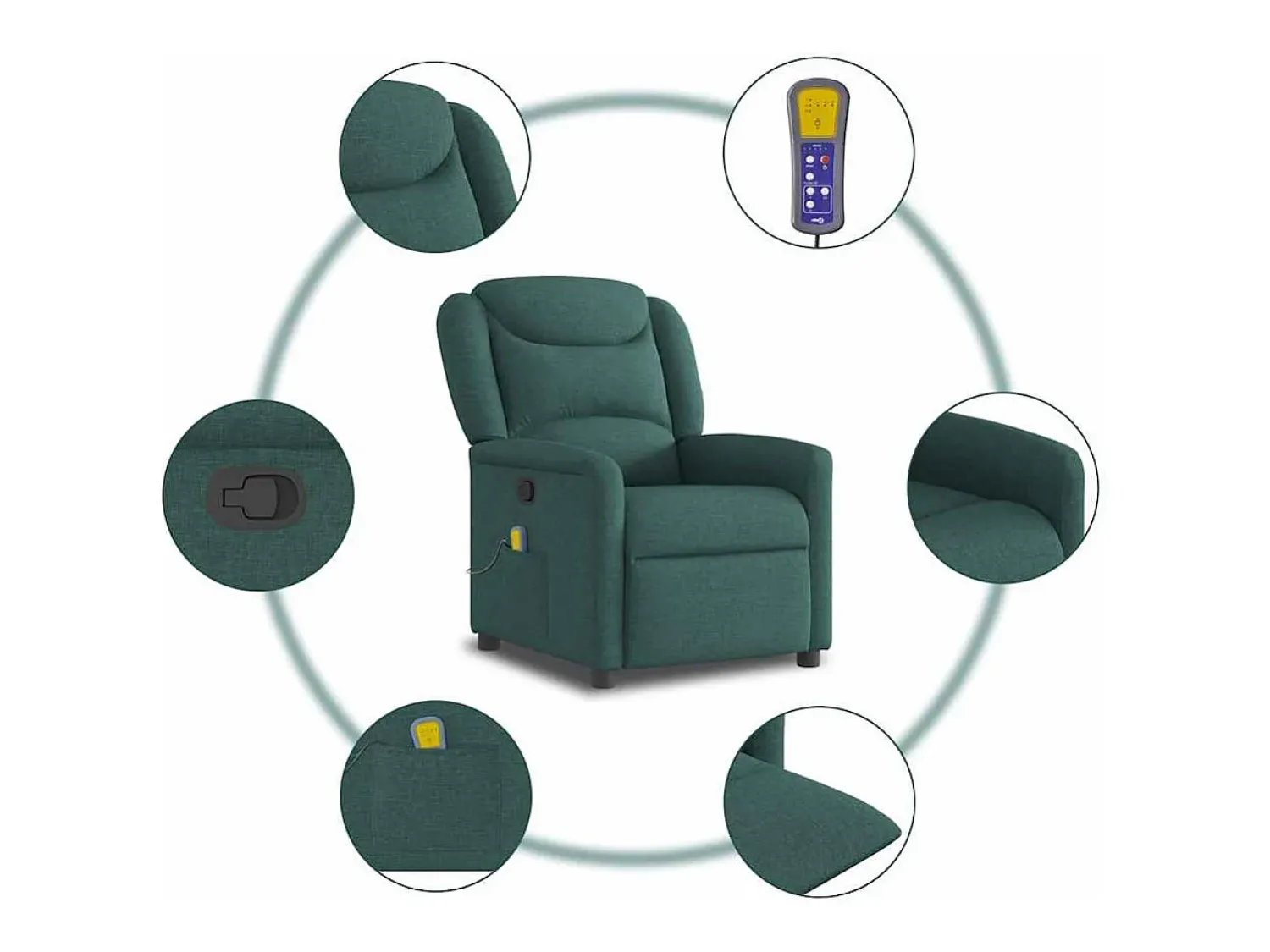 Outlet Poltrona de massagens reclinável tecido verde-escuro SHL600660 Verde pinho