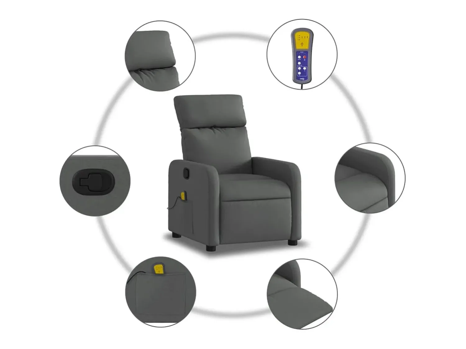 Poltrona de massagens reclinável tecido cinzento-escuro SHL334723^ Poltrona
