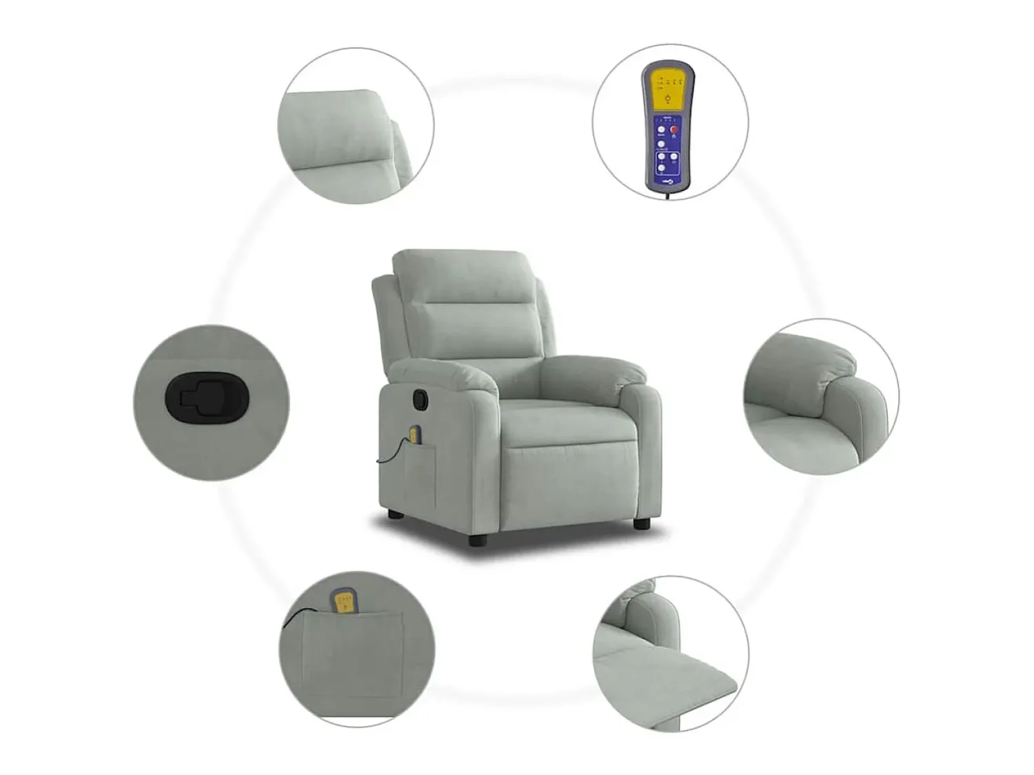 Hot Poltrona de massagens reclinável veludo -claro SHL532355 Cinzento
