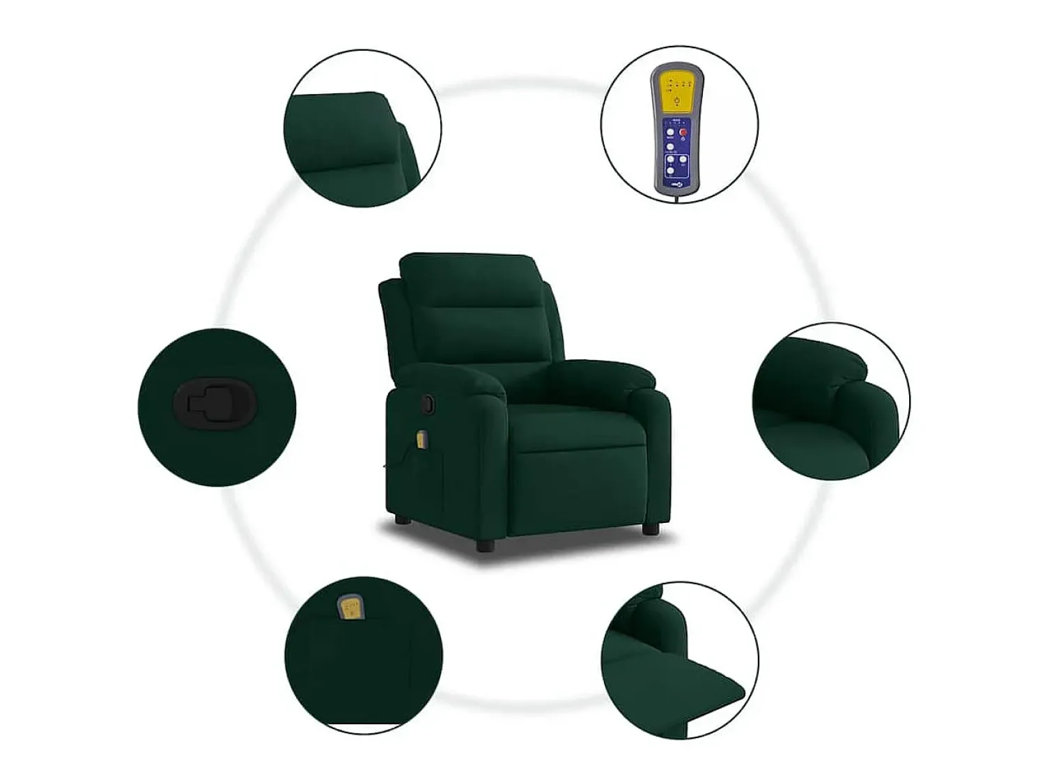 Best vidaxl Poltrona de massagens reclinável veludo -escuro Verde