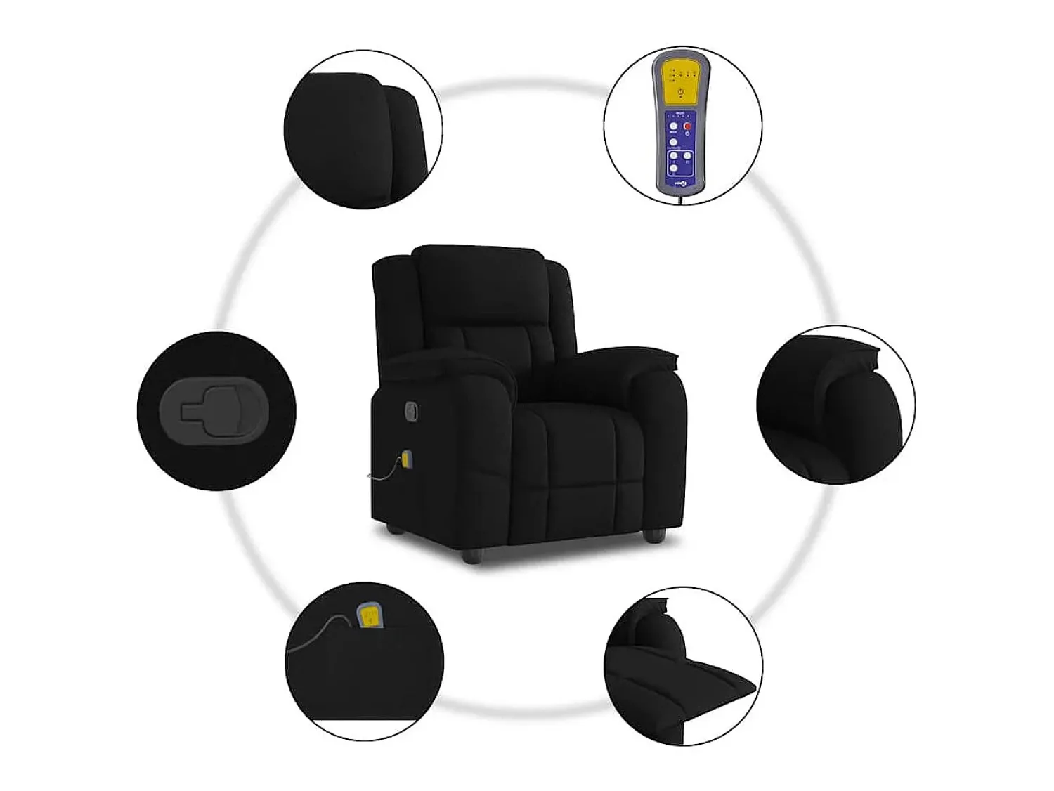 Poltrona*vidaxl Poltrona de massagens reclinável tecido Preto