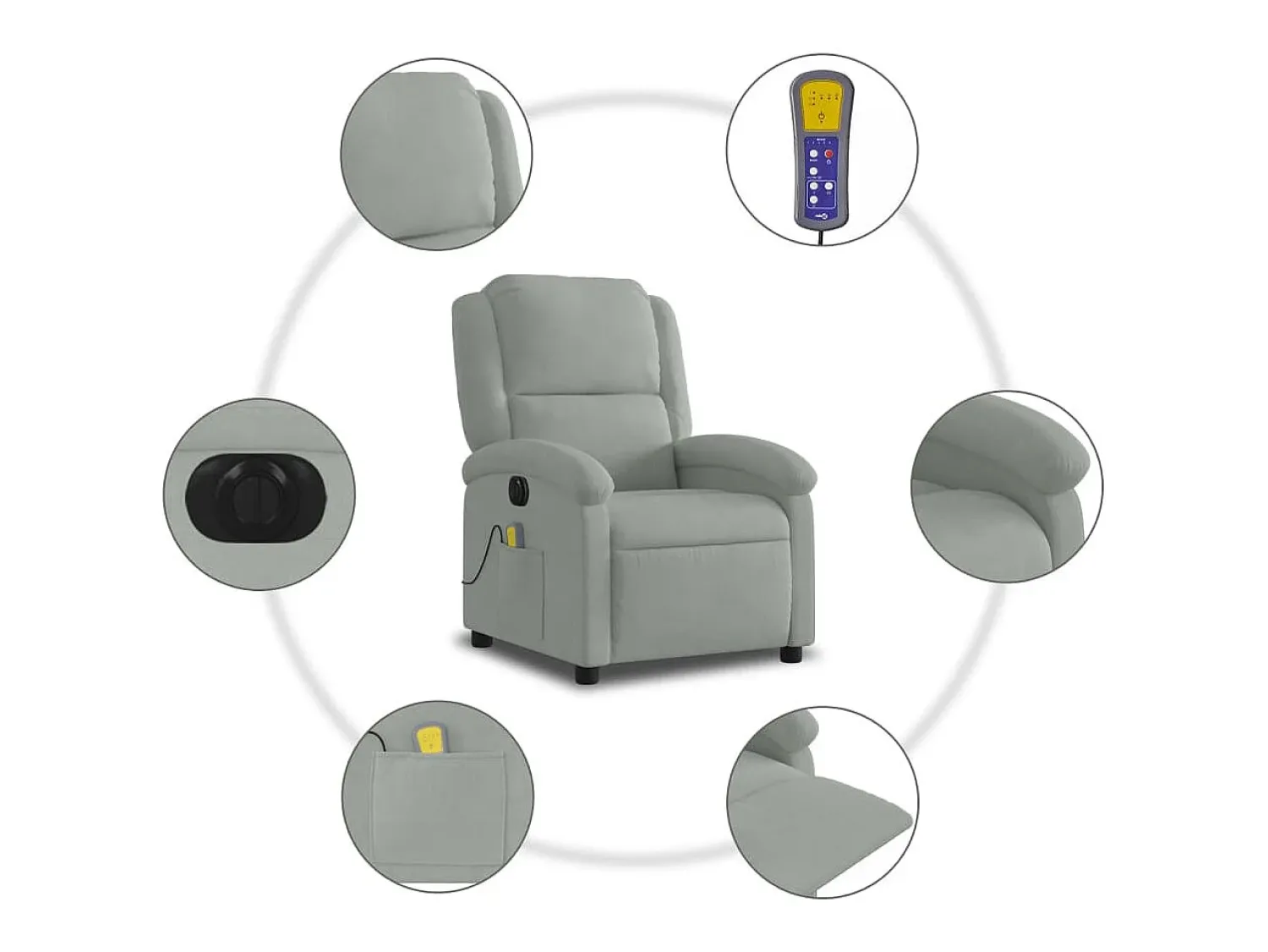 Best Poltrona de massagens reclinável elétrica veludo -claro SHL675723 Cinzento