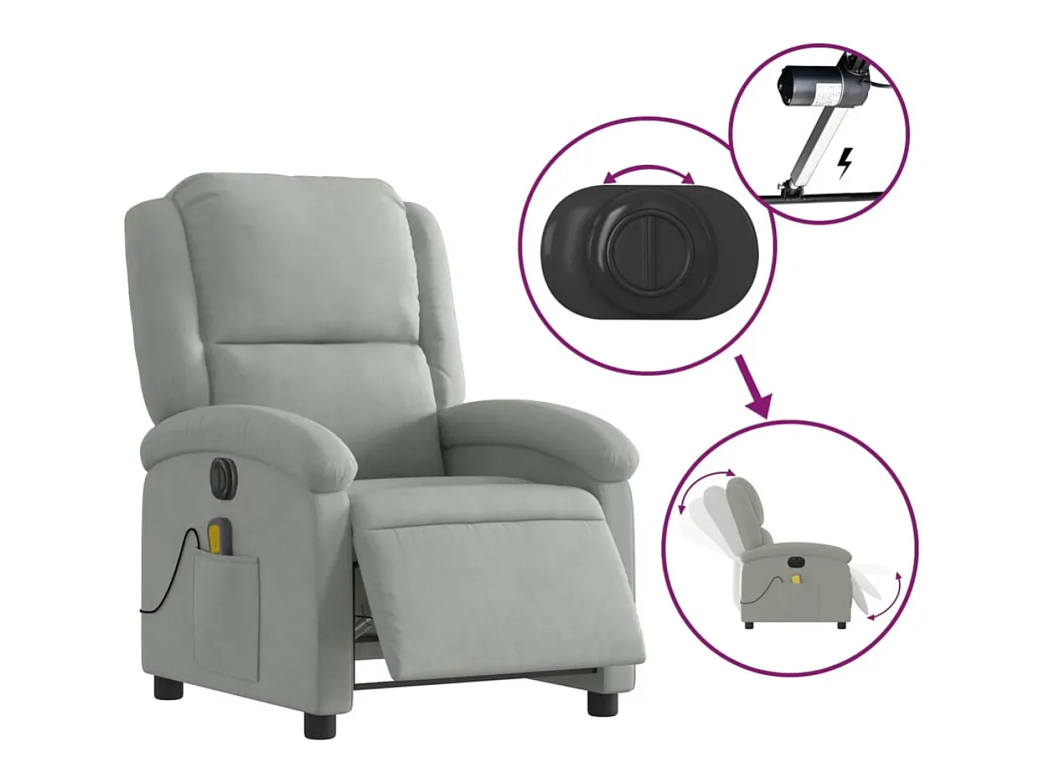 Best Poltrona de massagens reclinável elétrica veludo -claro SHL675723 Cinzento