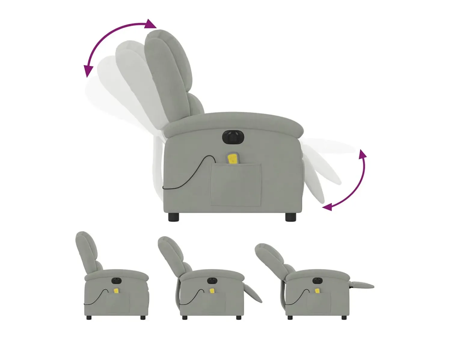 Best Poltrona de massagens reclinável elétrica veludo -claro SHL675723 Cinzento