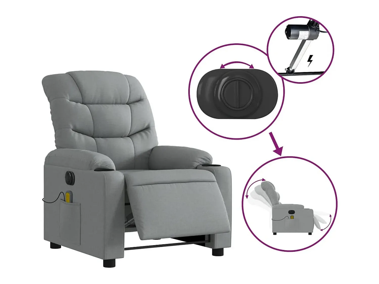 Poltrona de massagens reclinável elétrica tecido -claro SHL800695 Cinzento