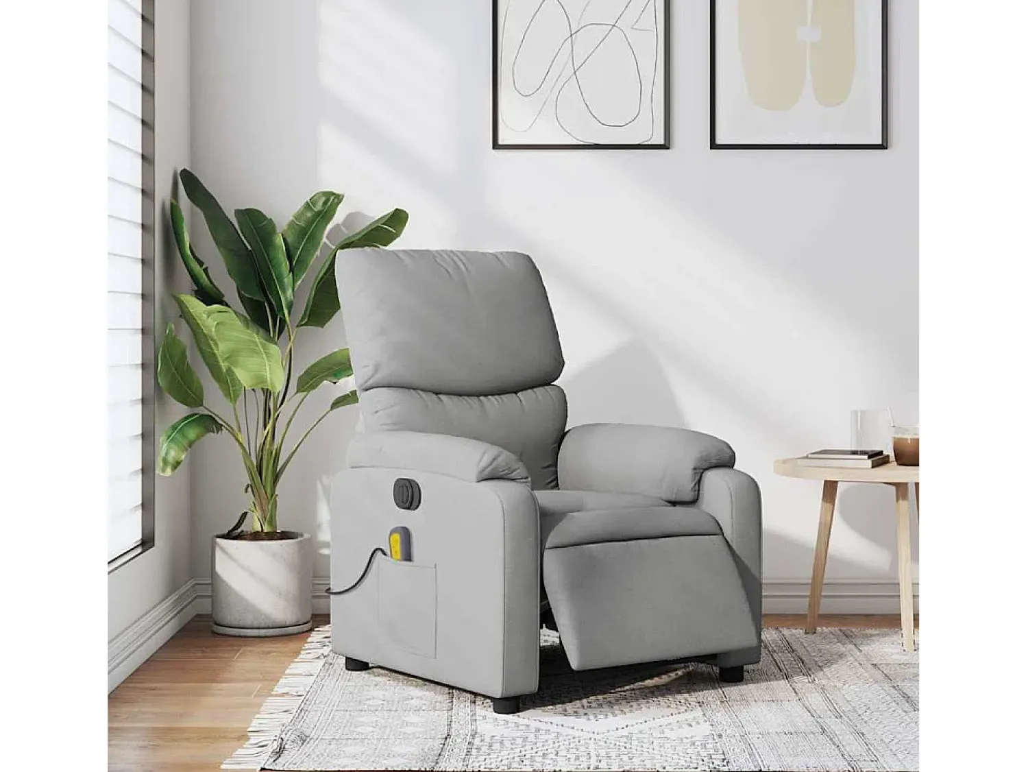 Poltrona de massagens reclinável elétrica tecido -claro SHL919485^ Poltrona