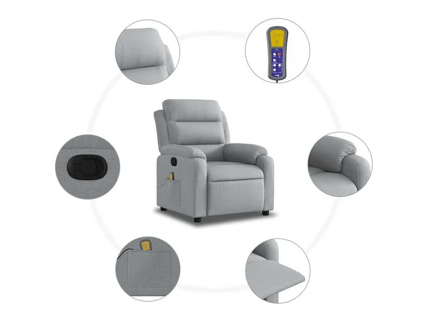 Hot Poltrona de massagens reclinável tecido -claro SHL740415 Cinzento