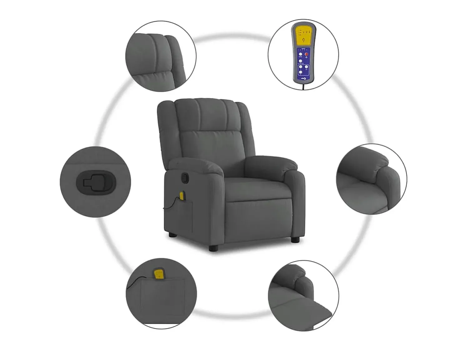 Poltrona|vidaxl Poltrona de massagens reclinável tecido -escuro Cinzento