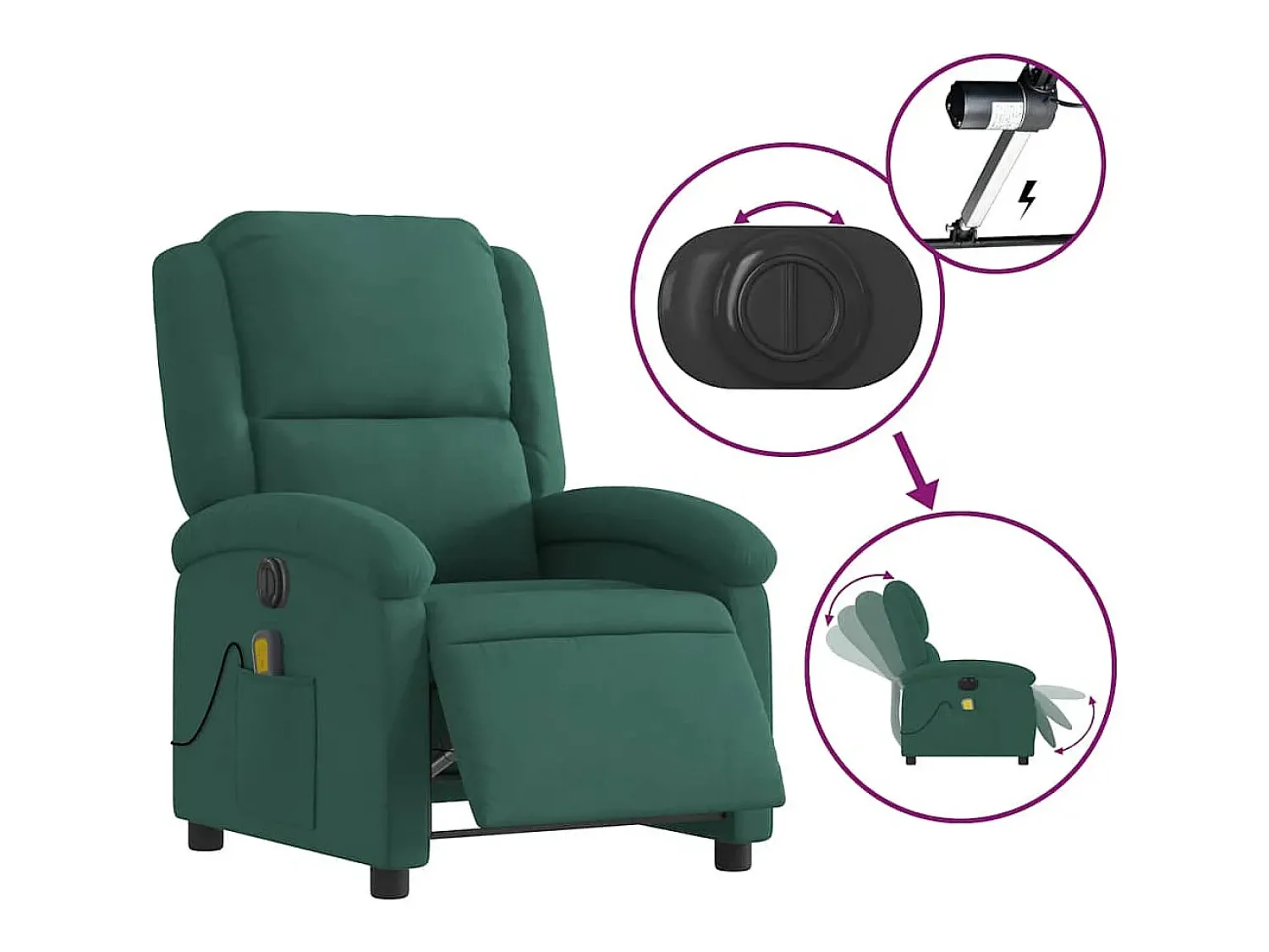 Poltrona| Poltrona de massagens reclinável elétrica veludo verde-escuro SHL994427 Verde pinho