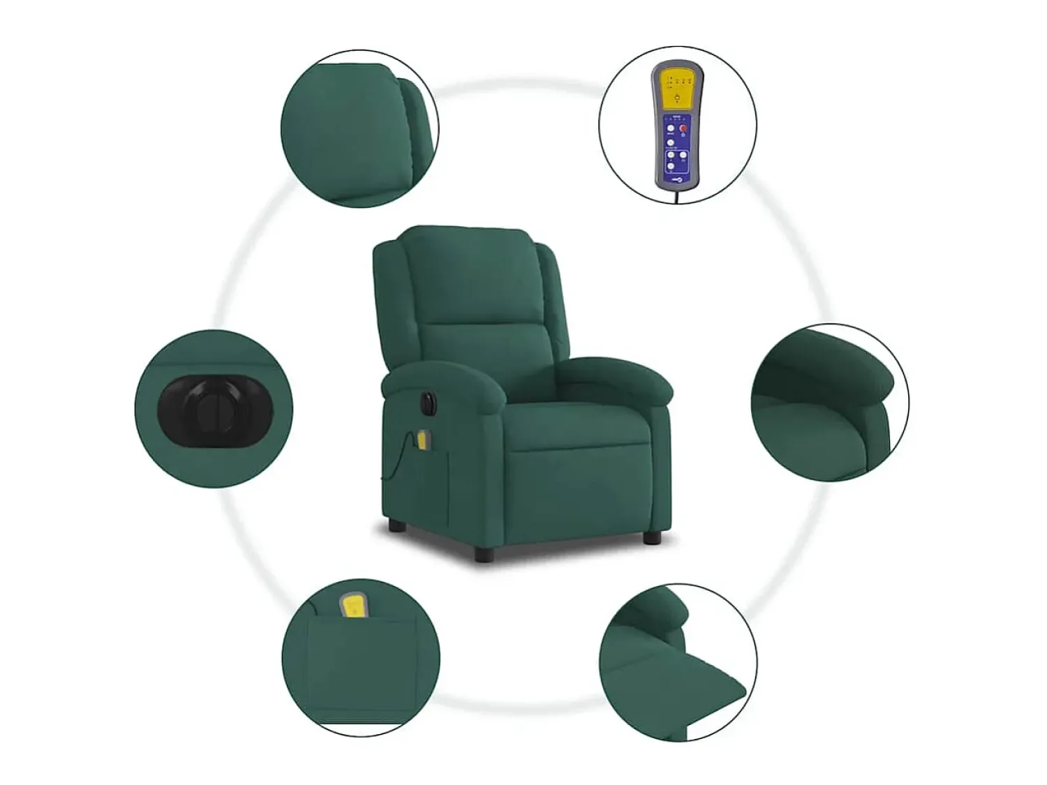 Poltrona| Poltrona de massagens reclinável elétrica veludo verde-escuro SHL994427 Verde pinho