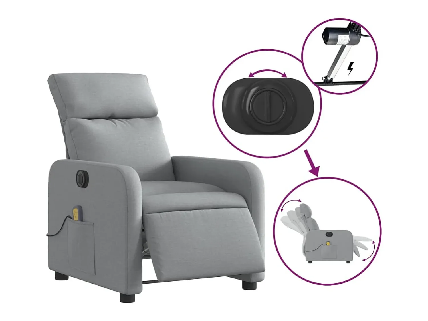 Poltrona| Poltrona de massagens reclinável elétrica tecido -claro SHL582254 Cinzento