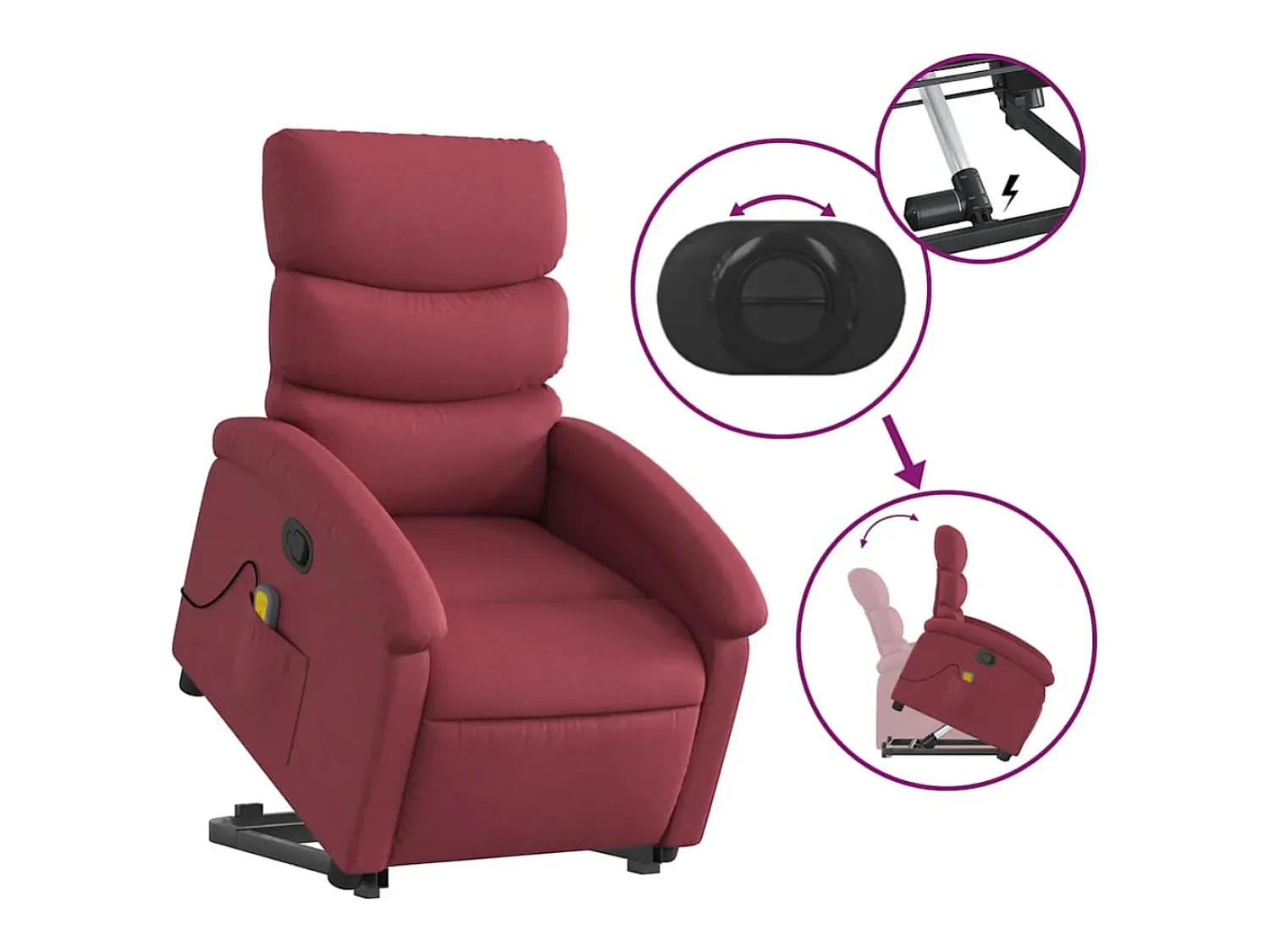 Poltrona de massagens reclin. elevatória tecido tinto SHL261249^ Poltrona