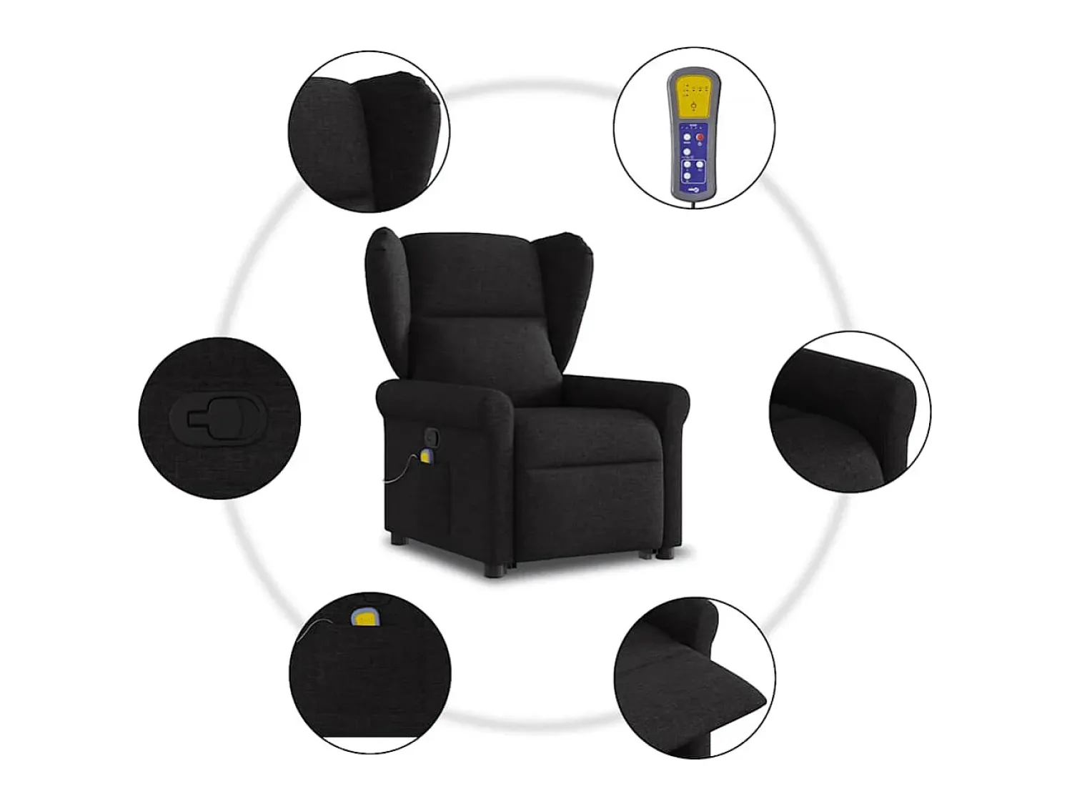 Hot Poltrona de massagens reclinável elevatória tecido SHL475600 Preto