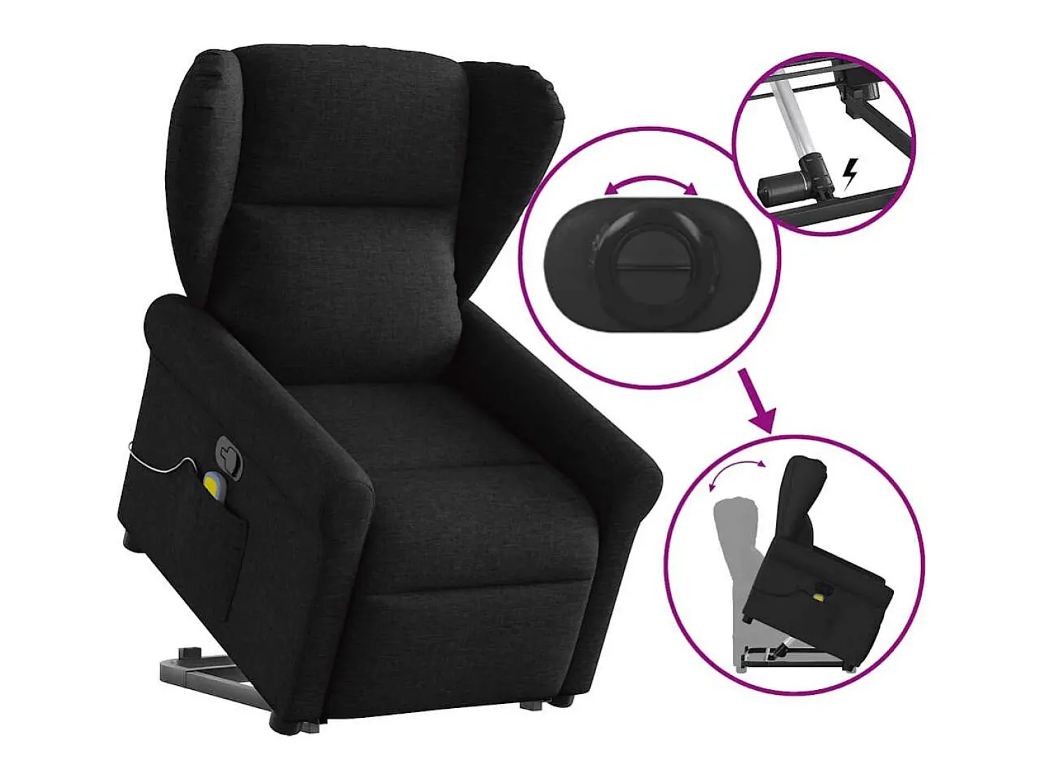 Hot Poltrona de massagens reclinável elevatória tecido SHL475600 Preto
