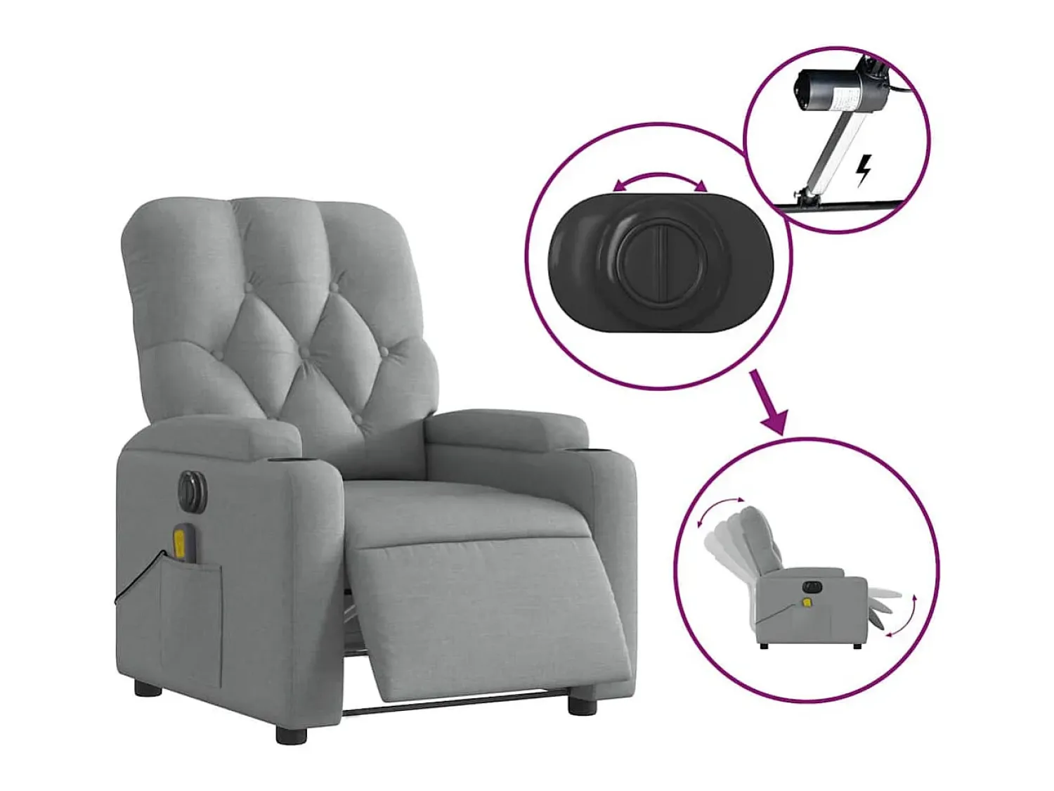 Poltrona| Poltrona de massagens reclinável elétrica tecido -claro SHL569421 Cinzento