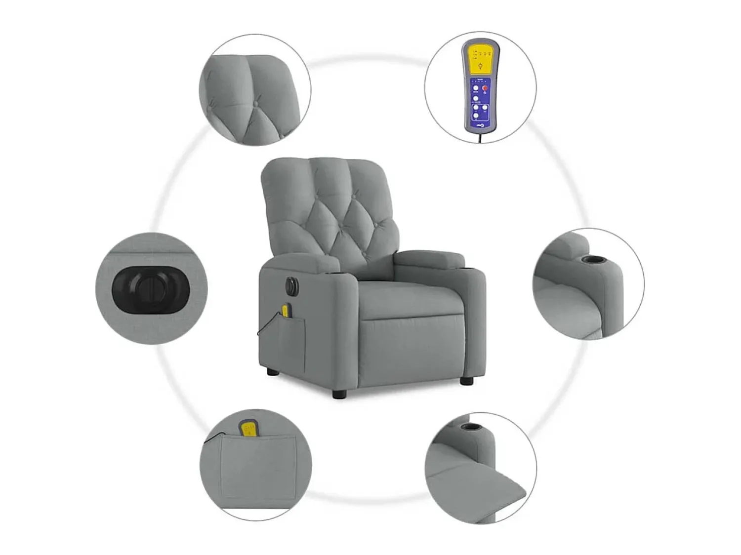 Poltrona| Poltrona de massagens reclinável elétrica tecido -claro SHL569421 Cinzento