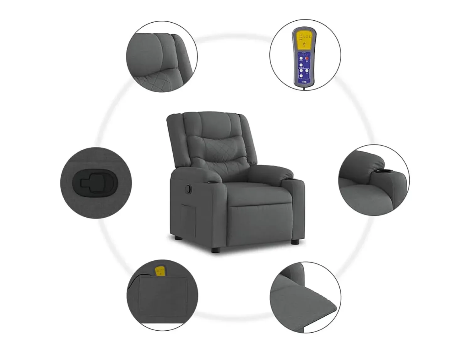Online Poltrona de massagens reclinável tecido cinzento-escuro SHL888206 Cinza antracite