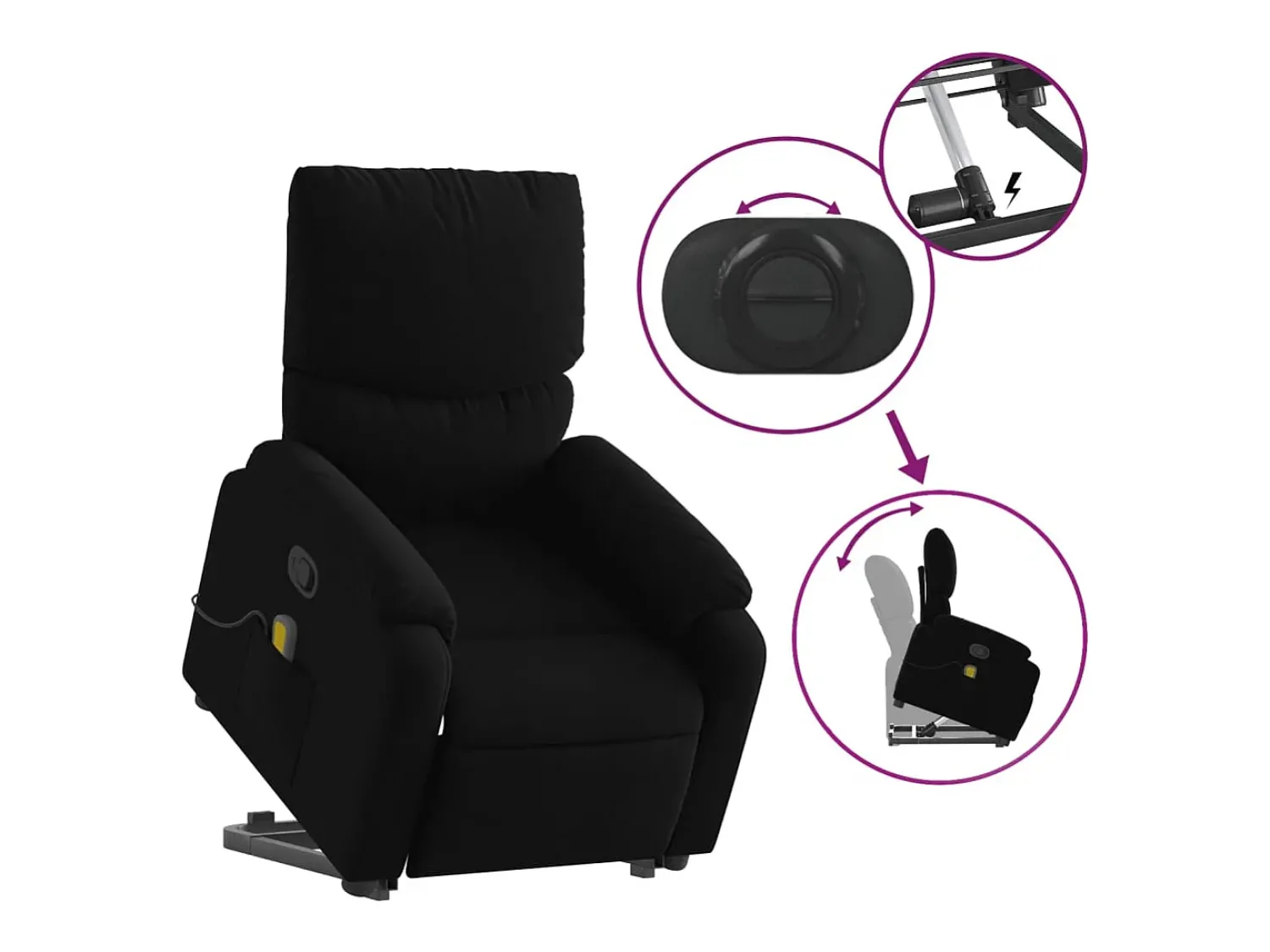 New Poltrona de massagens reclinável elevatória tecido SHL921850 Preto
