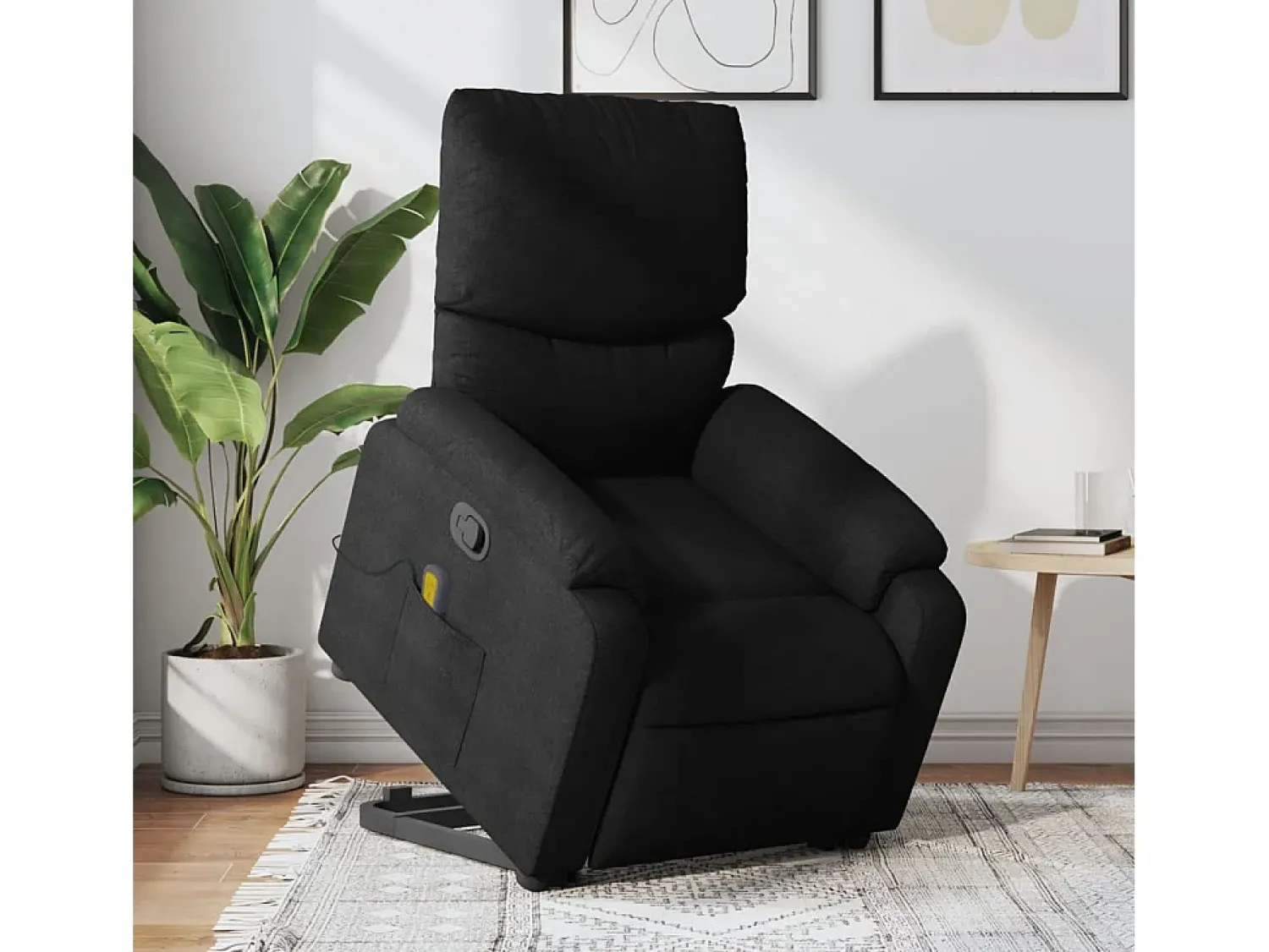 New Poltrona de massagens reclinável elevatória tecido SHL921850 Preto
