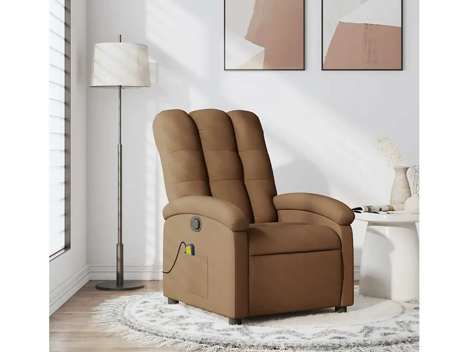 New Poltrona de massagens reclinável tecido SHL211799 Castanho