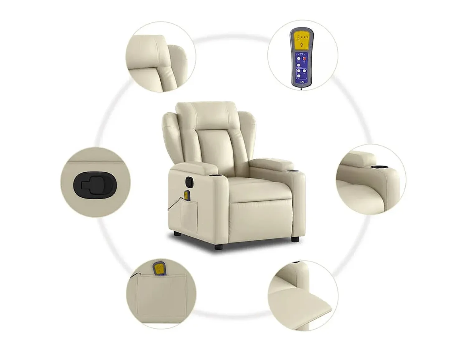New vidaxl Poltrona de massagens reclinável couro artificial cor Creme