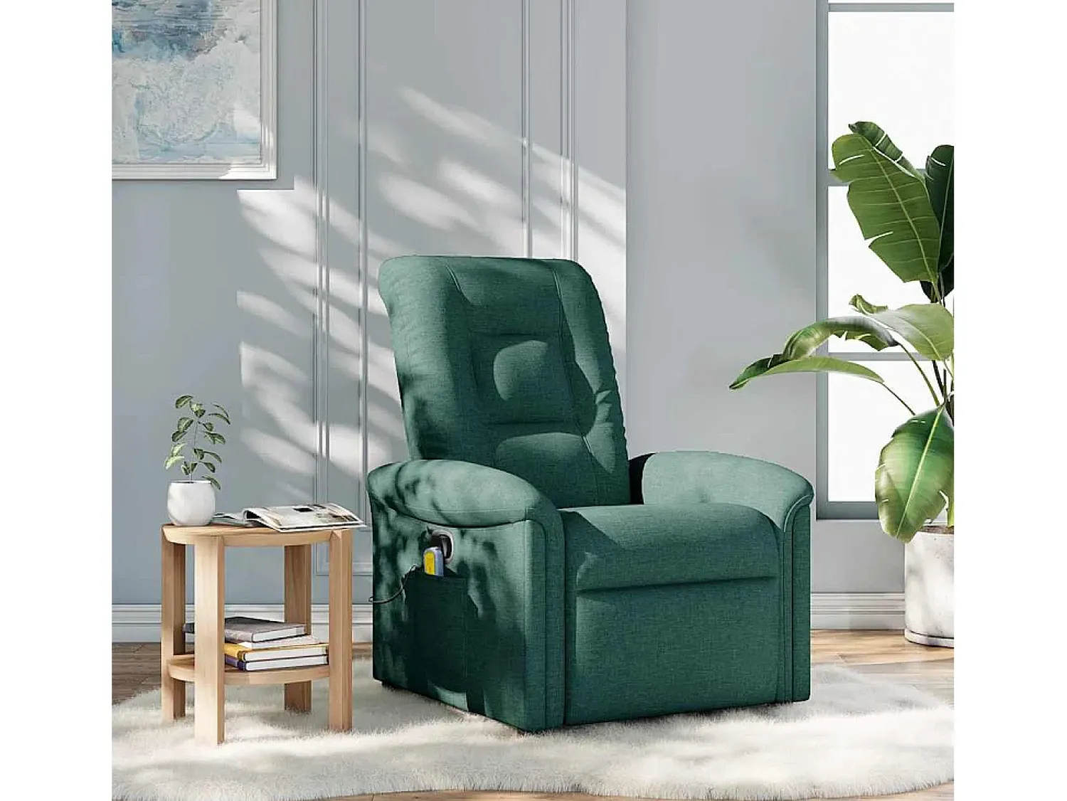 Poltrona de massagens reclinável tecido verde-escuro SHL389662^ Poltrona