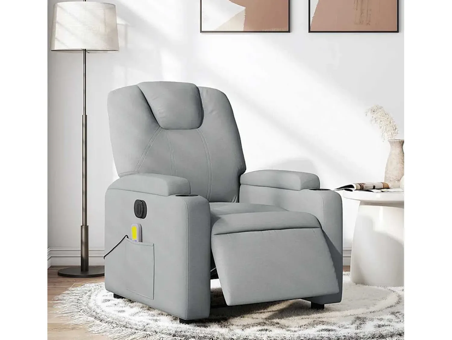 Poltrona de massagens reclinável elétrica tecido -claro SHL438814^ Poltrona