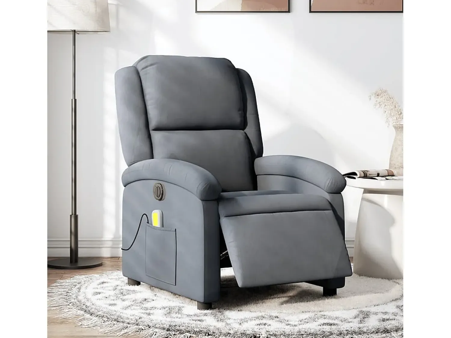 Poltrona de massagens reclinável elétrica veludo cinza-escuro SHL824227^ Poltrona