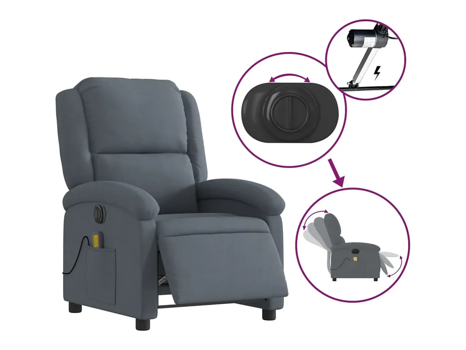 Poltrona de massagens reclinável elétrica veludo cinza-escuro SHL824227^ Poltrona