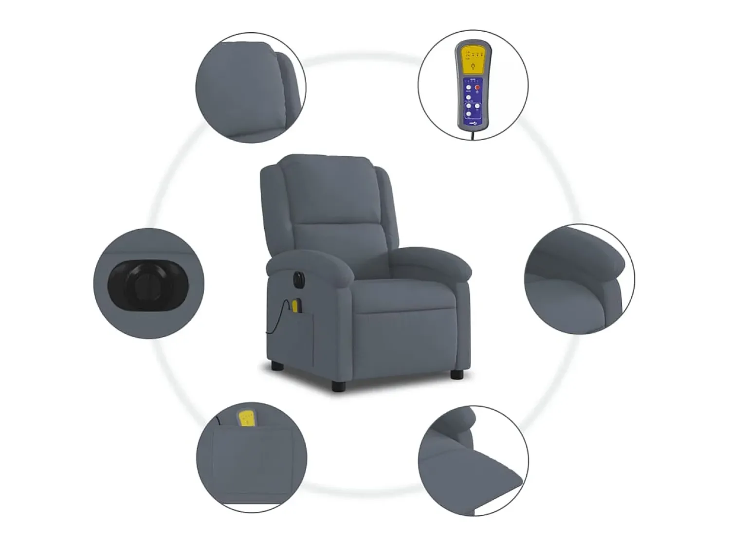 Poltrona de massagens reclinável elétrica veludo cinza-escuro SHL824227^ Poltrona