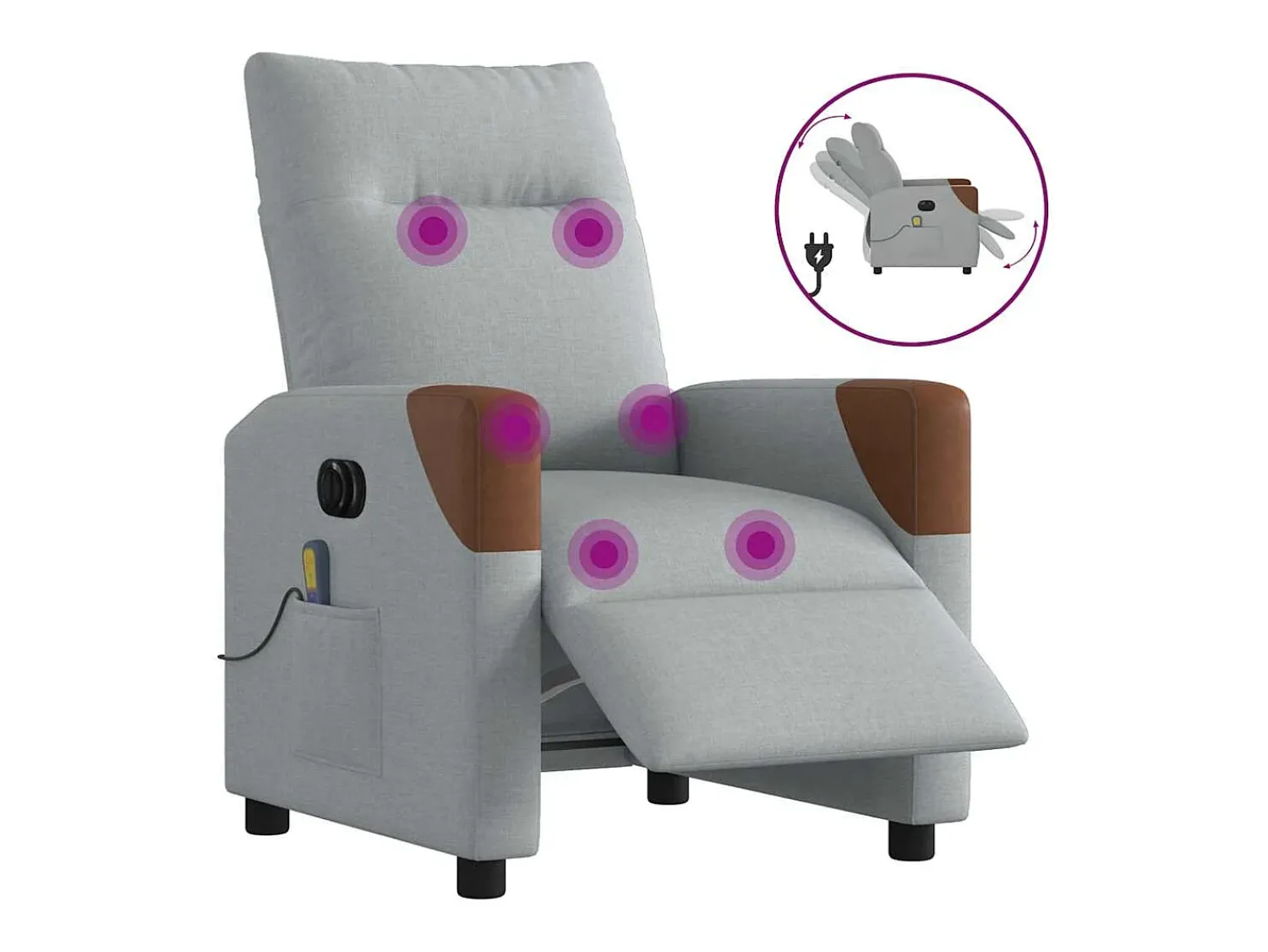 Poltrona| Poltrona de massagens reclinável elétrica tecido -claro SHL949306 Cinzento