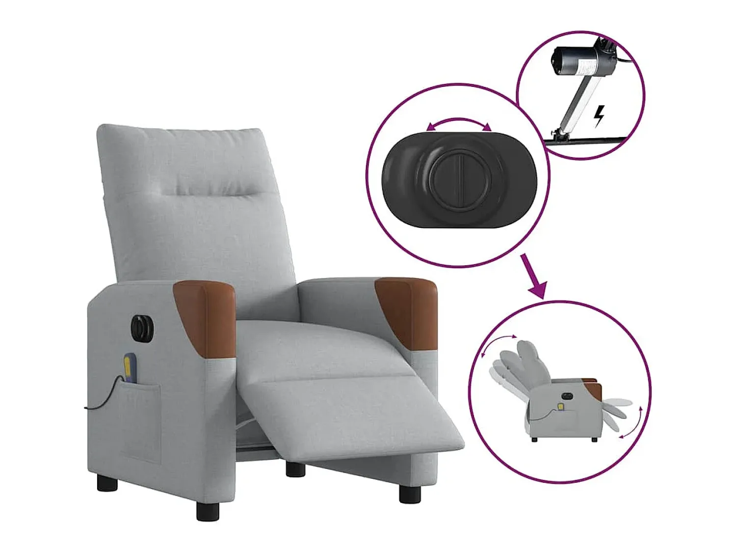 Poltrona| Poltrona de massagens reclinável elétrica tecido -claro SHL949306 Cinzento