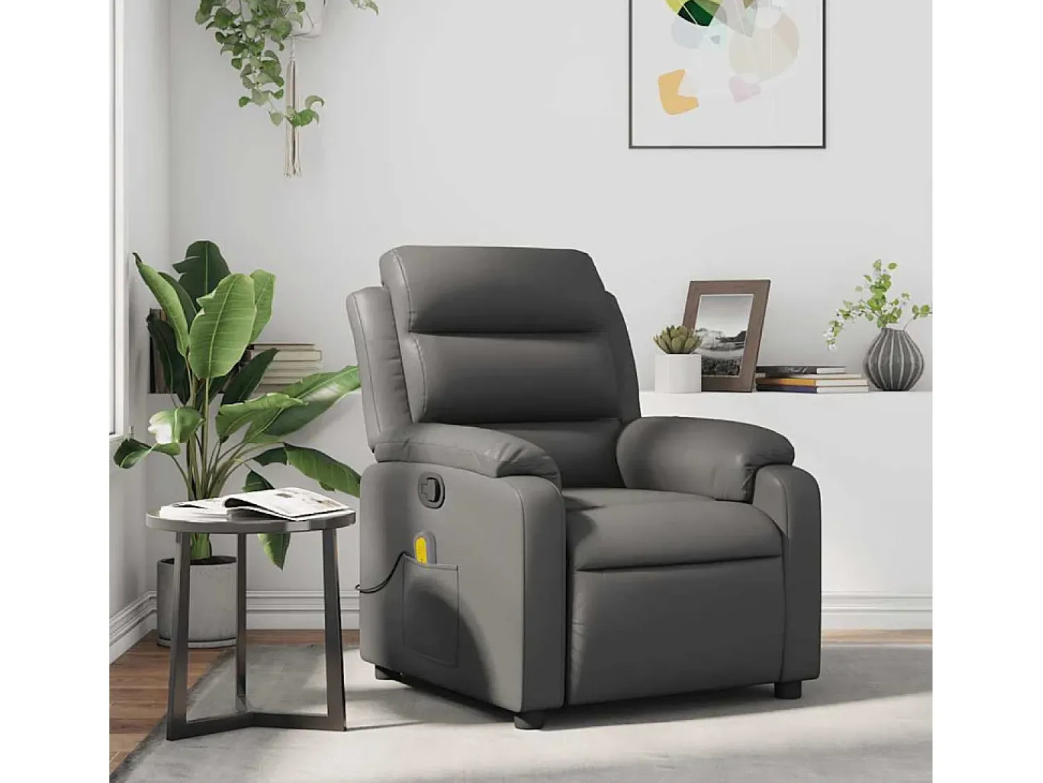 Poltrona| Poltrona de massagens reclinável couro artificial SHL607451 Cinzento