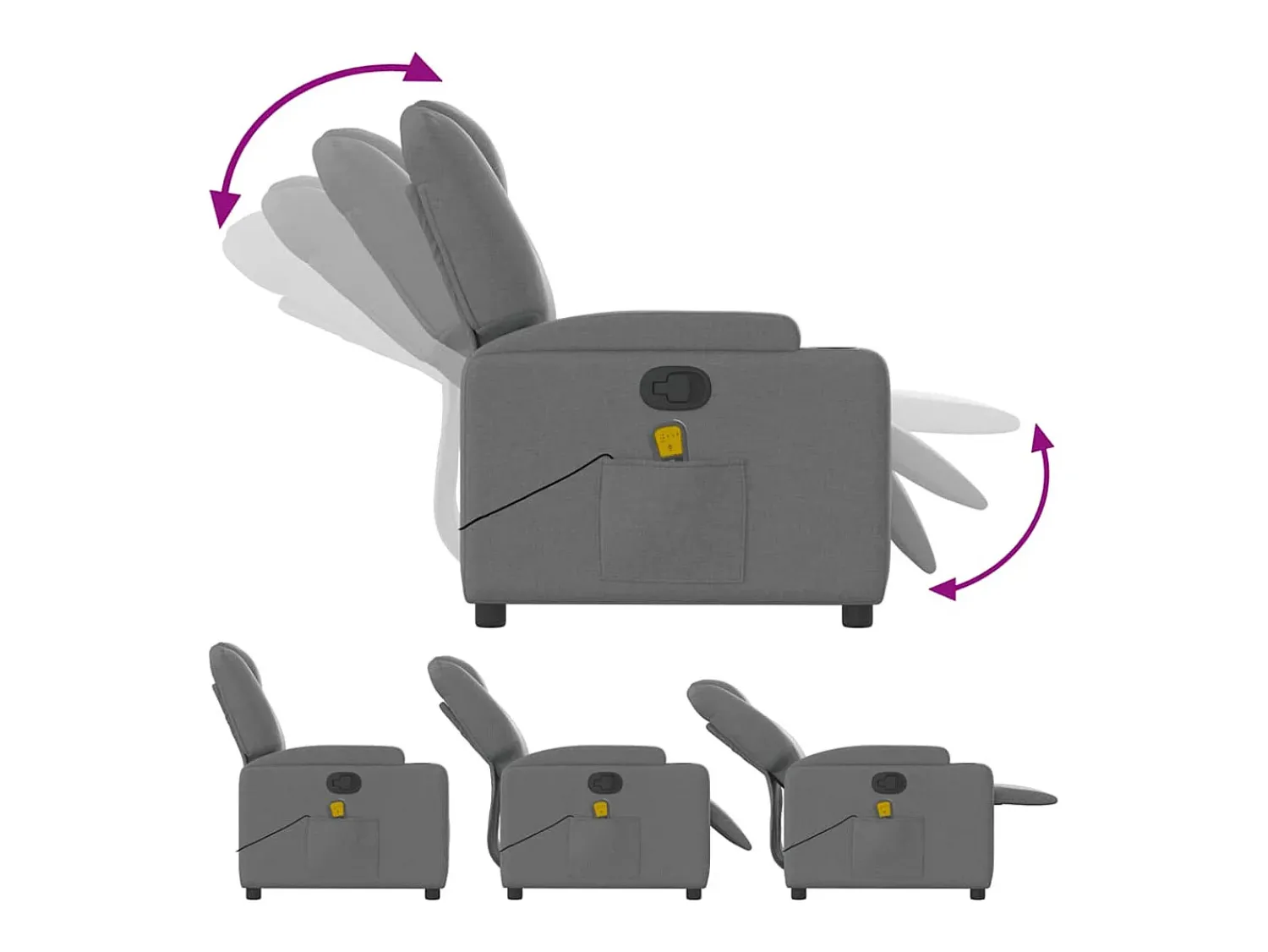 vidaxl Poltrona de massagens reclinável tecido -escuro^ Poltrona