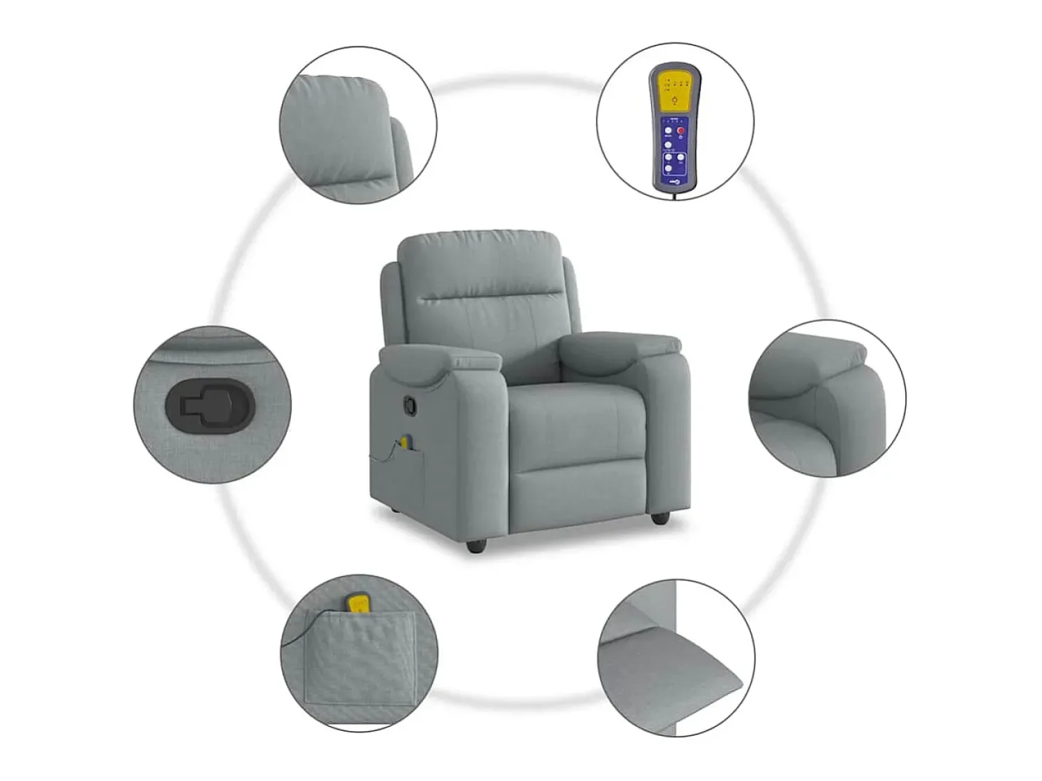 Poltrona* Poltrona de massagens reclinável tecido -claro SHL330102 Cinzento