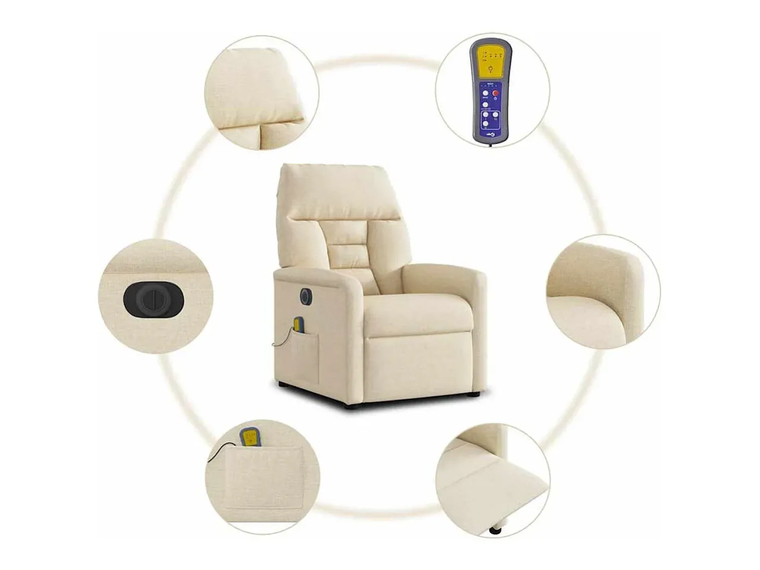 Sale Poltrona de massagens reclinável elétrica tecido SHL848355 Creme