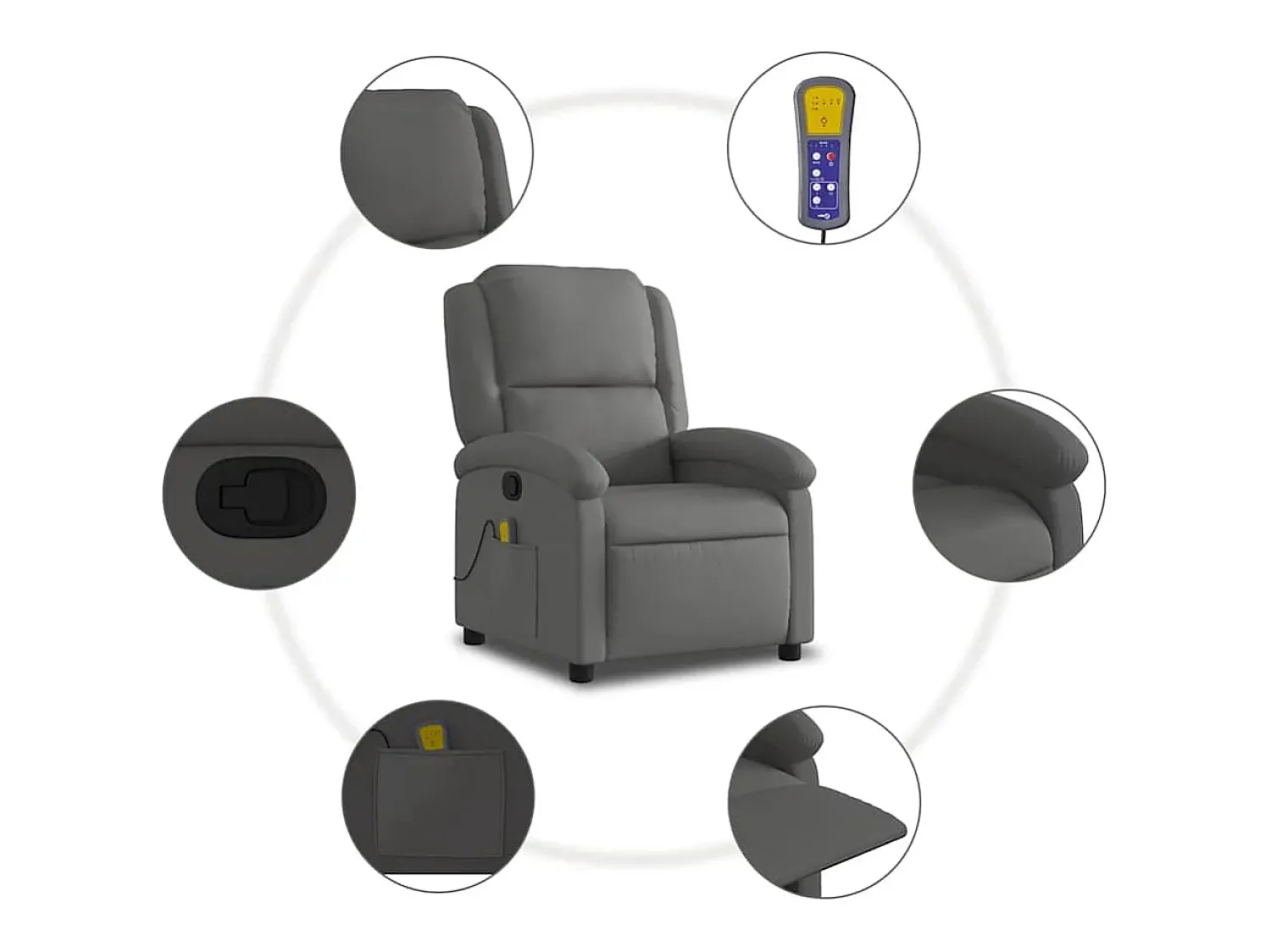 Poltrona* Poltrona de massagens reclinável couro genuíno SHL454301 Cinzento