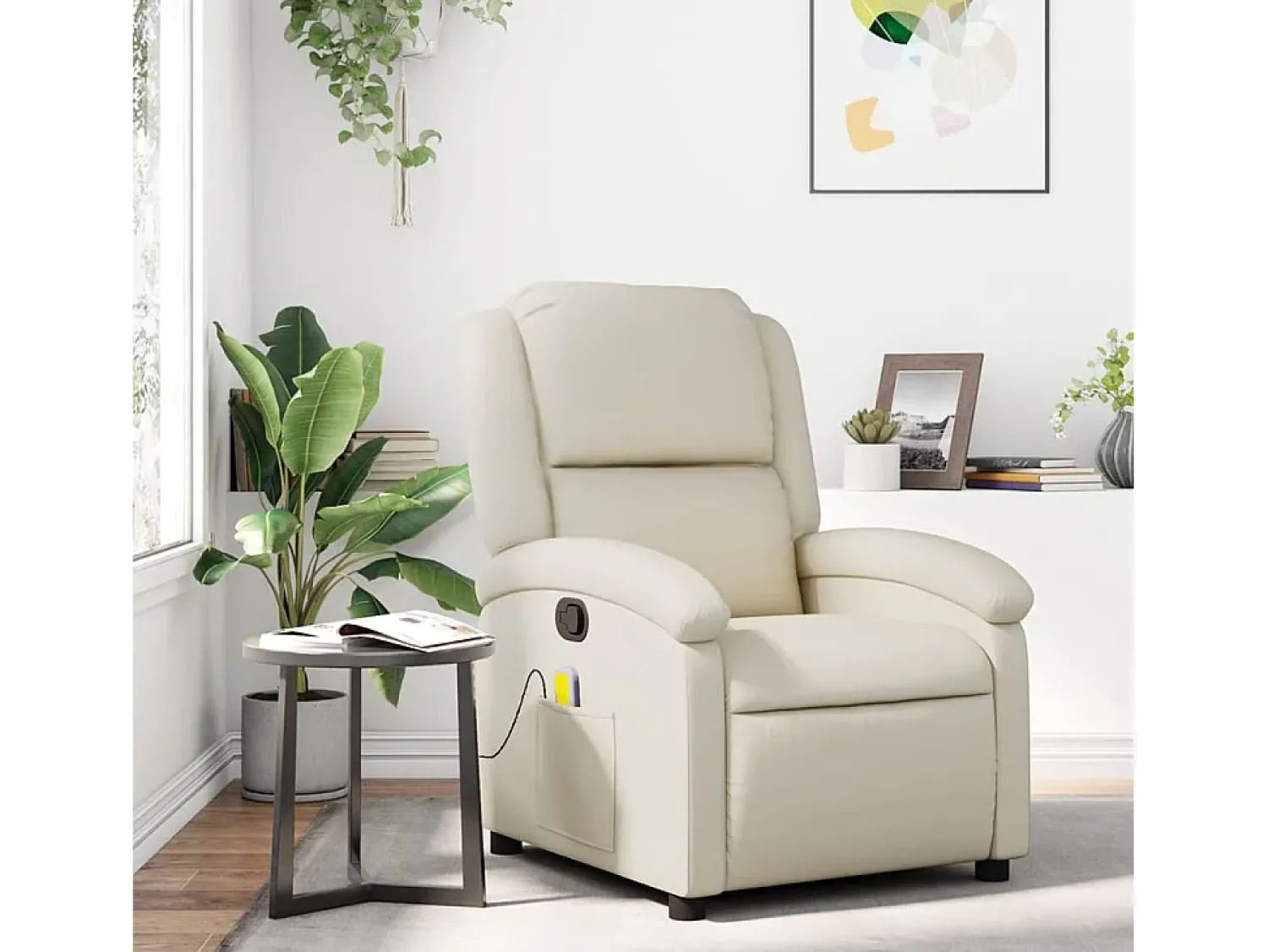 Poltrona| Poltrona de massagens reclinável couro artificial cor SHL886685 Creme