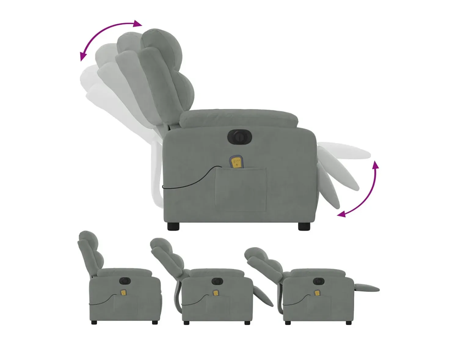 Poltrona| Poltrona de massagens reclinável elétrica veludo -claro SHL256460 Cinzento