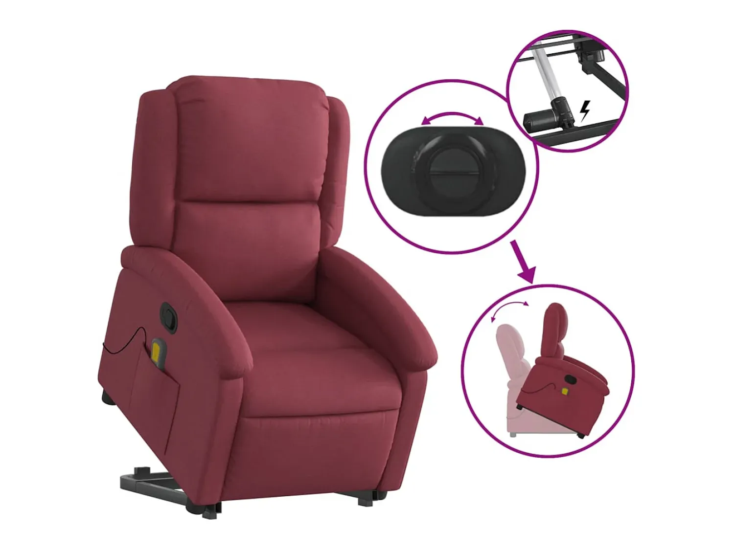 Online Poltrona de massagens reclin. elevatória tecido tinto SHL74993 Vermelho
