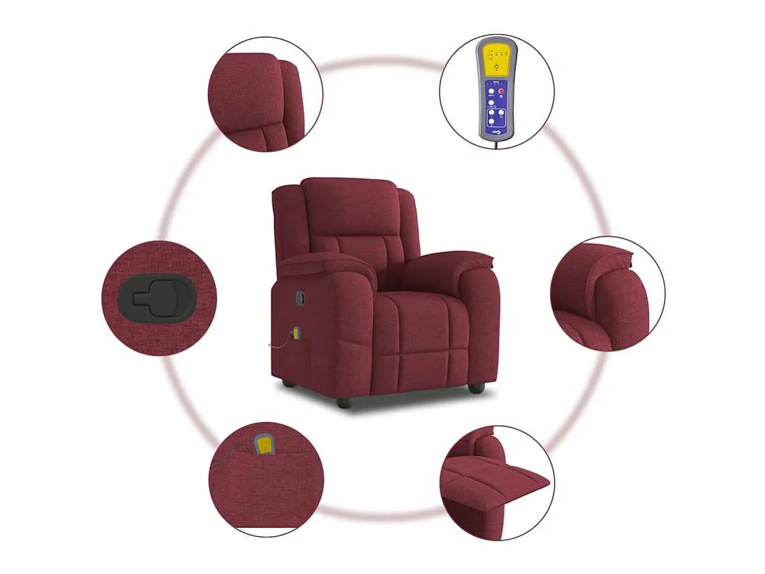 vidaxl Poltrona de massagens reclinável tecido tinto^ Poltrona