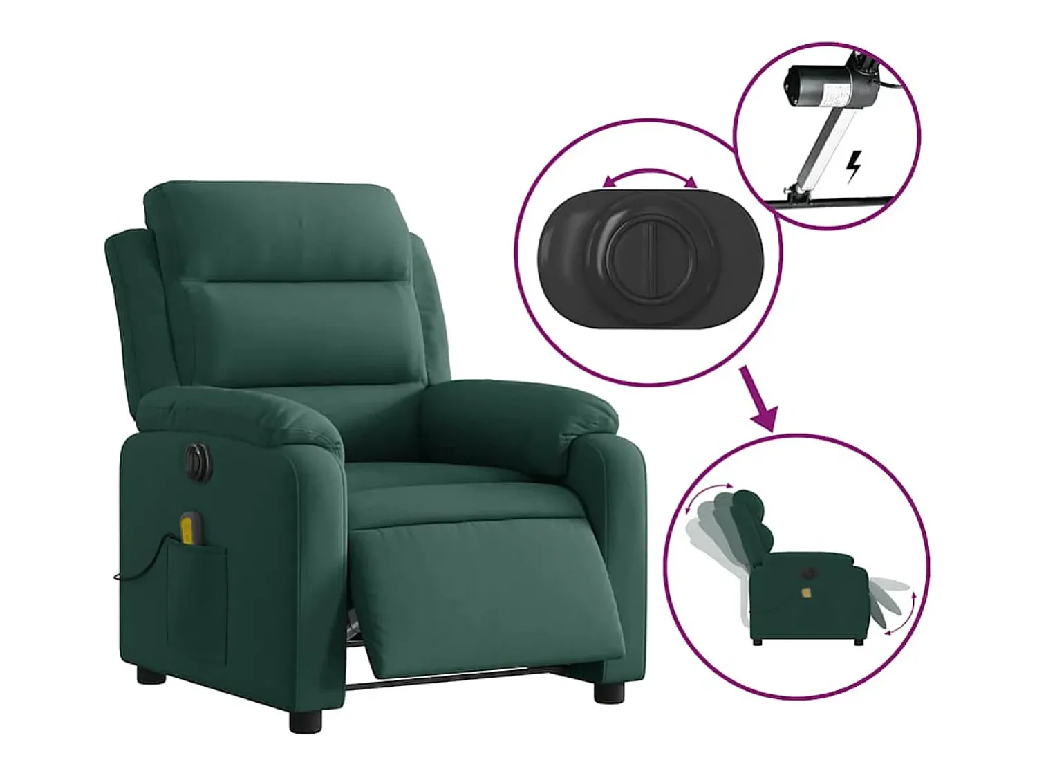 Poltrona| Poltrona de massagens reclinável elétrica veludo verde-escuro SHL716325 Verde pinho