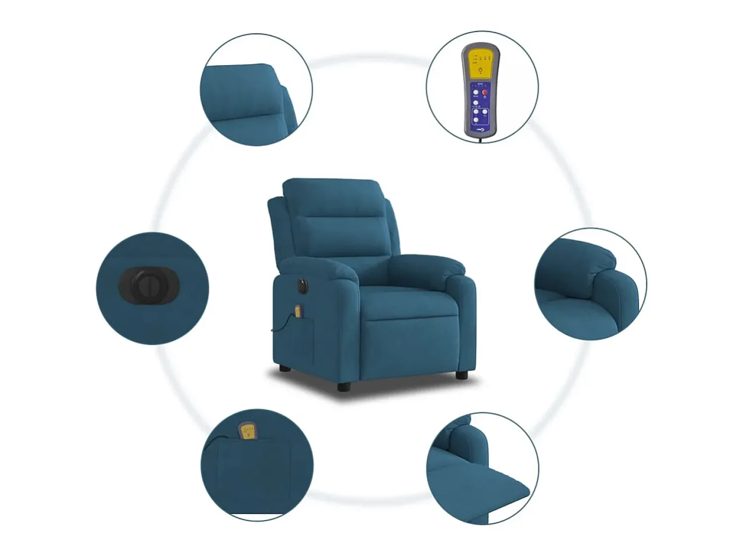 Poltrona* Poltrona de massagens reclinável elétrica veludo SHL81726 Azul