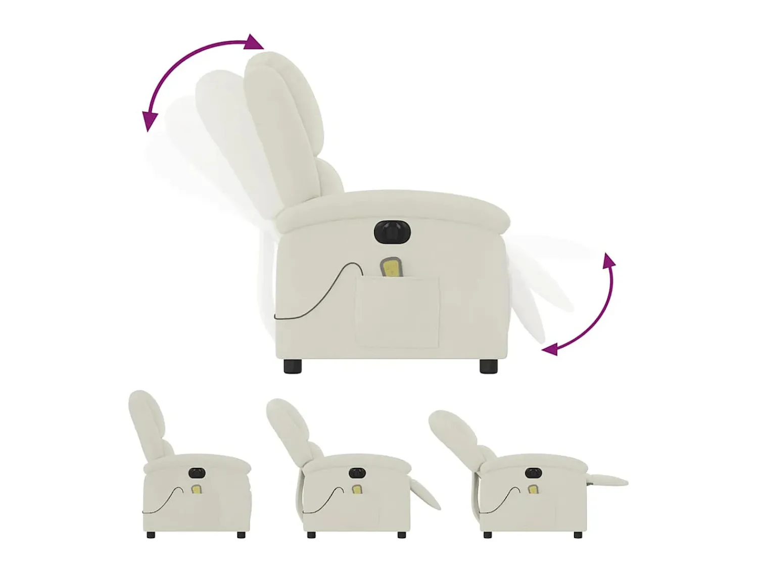 Clearance vidaxl Poltrona de massagens reclinável elétrica veludo cor Creme