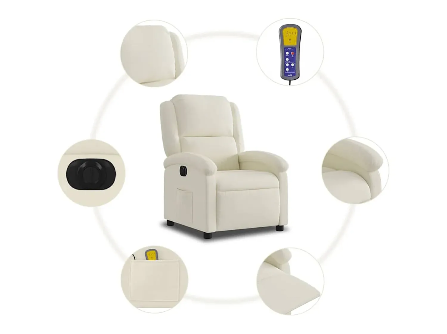 Clearance vidaxl Poltrona de massagens reclinável elétrica veludo cor Creme