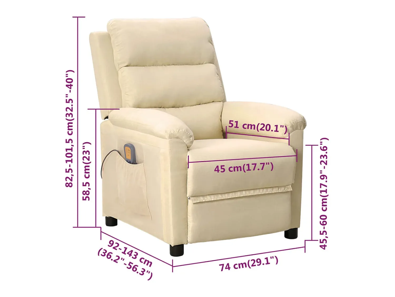 vidaxl Poltrona de massagens tecido cor^ Poltrona