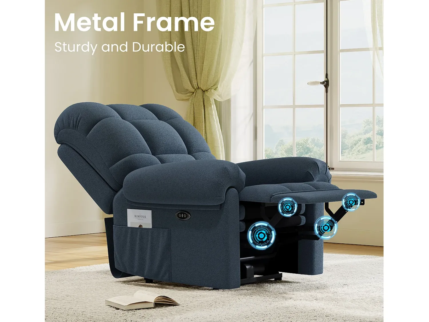 Poltrona|DripeX Poltrona de relaxamento elétrico com apoio de pé e USB, veludo de pelúcia, cadeira de lazer ajustável, anti-estática, 96x97x104cm, Azul