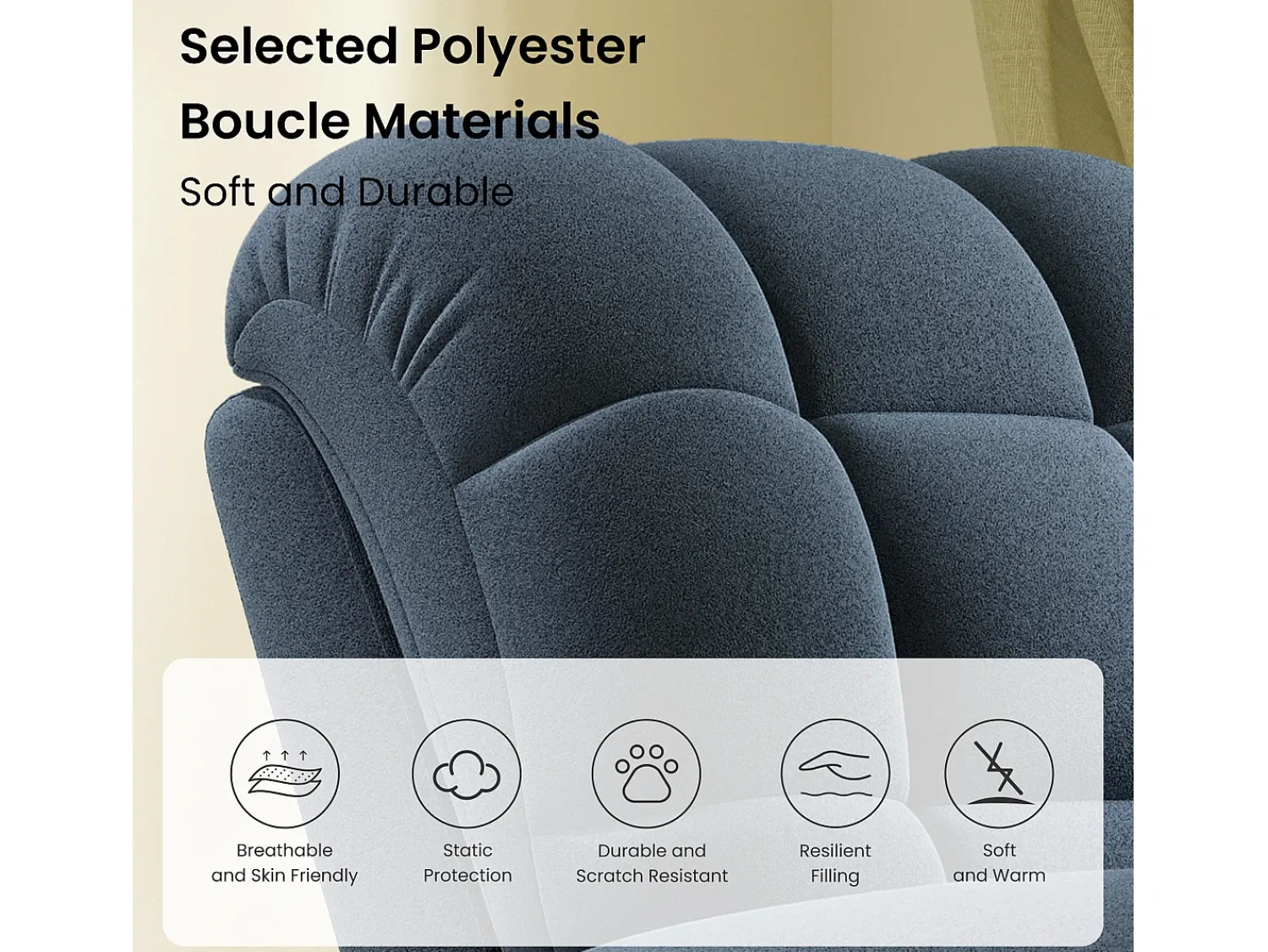 Poltrona|DripeX Poltrona de relaxamento elétrico com apoio de pé e USB, veludo de pelúcia, cadeira de lazer ajustável, anti-estática, 96x97x104cm, Azul
